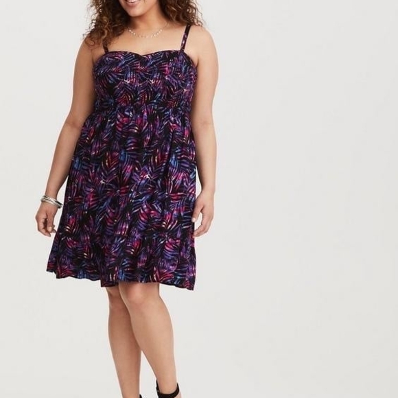 torrid Dresses & Skirts - 1X • Torrid • Tropical Palm Leaves Smocked Challis Mini Skater Dress
